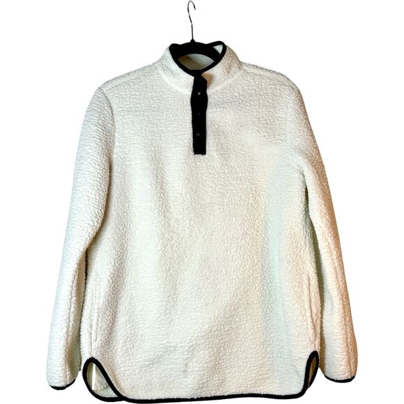 Lands’ End Cream Sherpa Fleece Snap Pullover M Cozy Fall Winter Warm Top - Picture 1 of 5